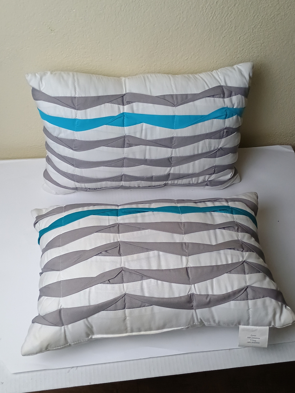 Accent Pillow Set - 2-Pack Gray & Teal Quilted Wave Stripe Accent Pillow Pair